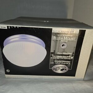 Hampton Bay‎ 9-1/4" Flush Mount Fixture Satin Nickel Finish Frosted Ribbed Glass